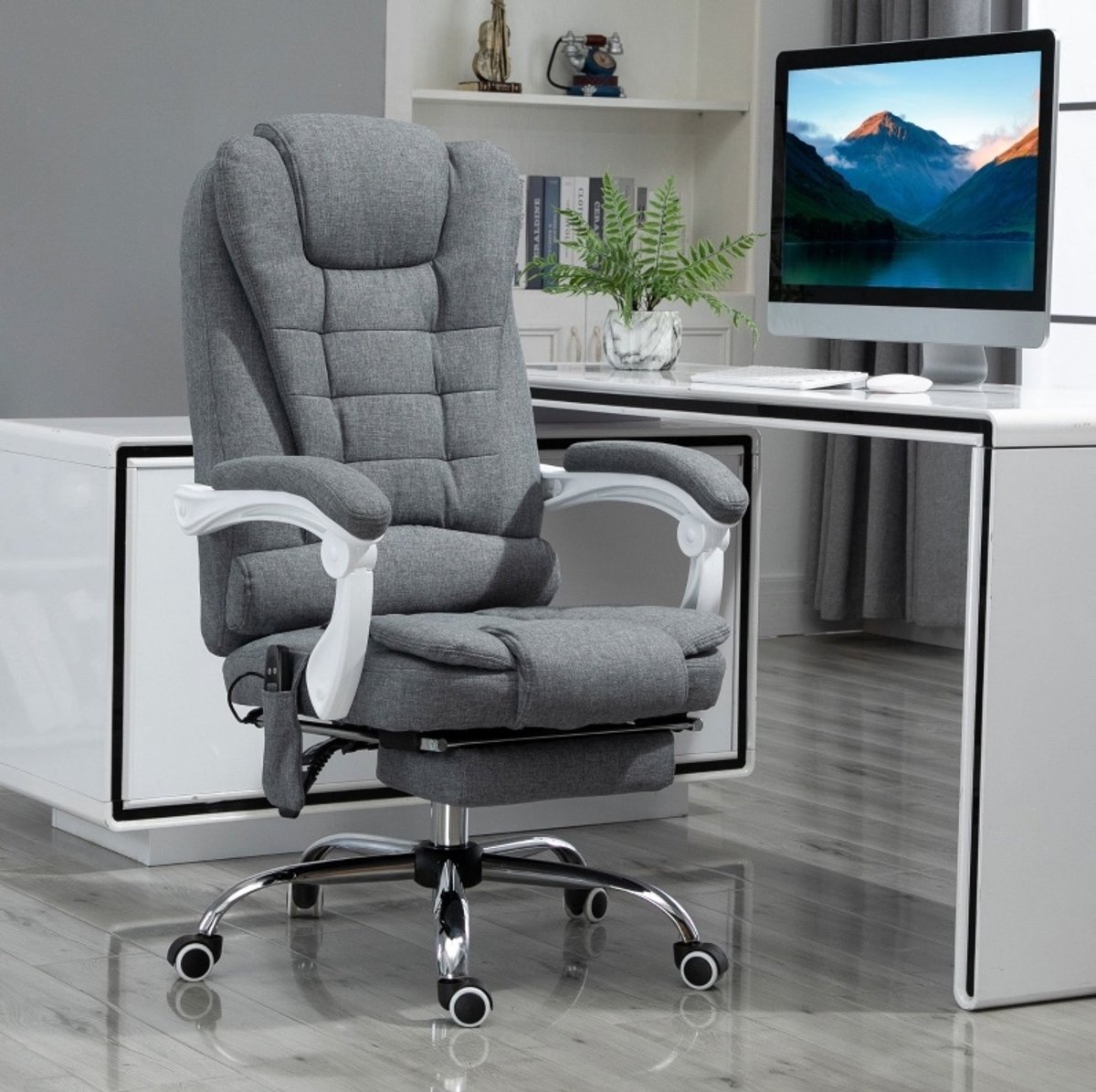 COVREO Bureaustoel 65x70x119 cm grijs, polyester met massage en voetsteun