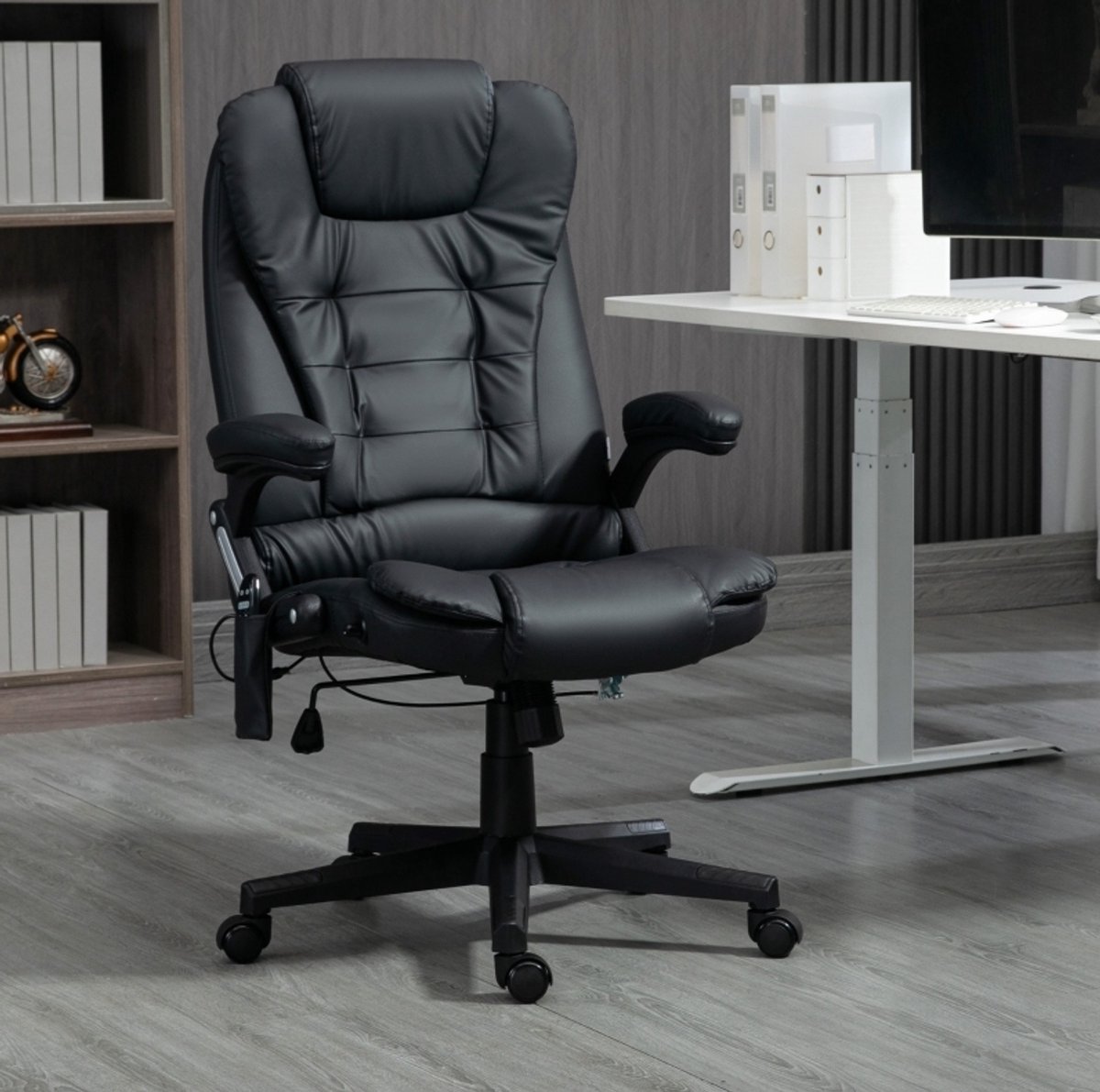 COVREO Bureaustoel 70x70x121 cm, zwart kunstleer met hoge rugleuning, draaibaar