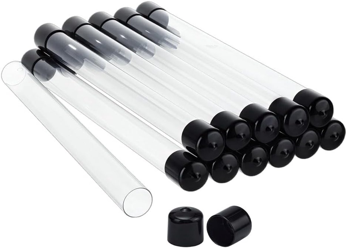 12 Set Heldere Stijve Buis 31cm Lengte Ronde Kunststof Buizen met Dop 2.5cm OD 2.4cm ID Transparante Opslagbuis Draagbare Ronde Organizer voor Wierookstokjes, Kralen, Knoppen, Spelden Opslag