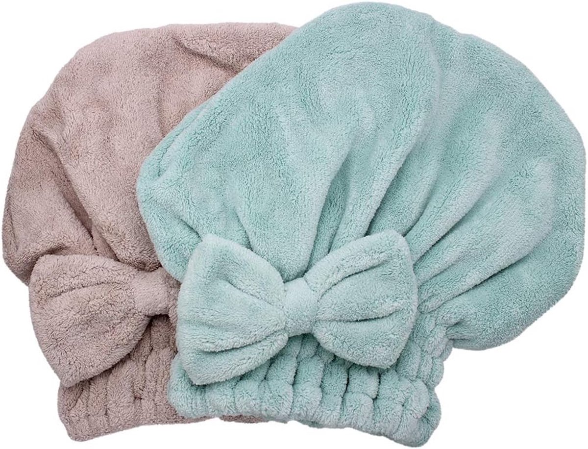 2 stuks haardroogkap microvezel, ultra absorberende badmuts, snel drogende haartulband wikkelhanddoeken, zachte douchemuts voor lang dik haar, vrouwen, meisjes (groen en koffie)