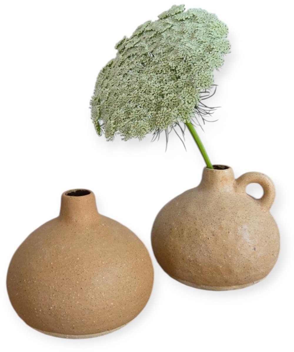 Home Society - Vaasjes - Keramiek - Set van 2 - Bolvorm - Sand - Beige - 13 x 12 cm