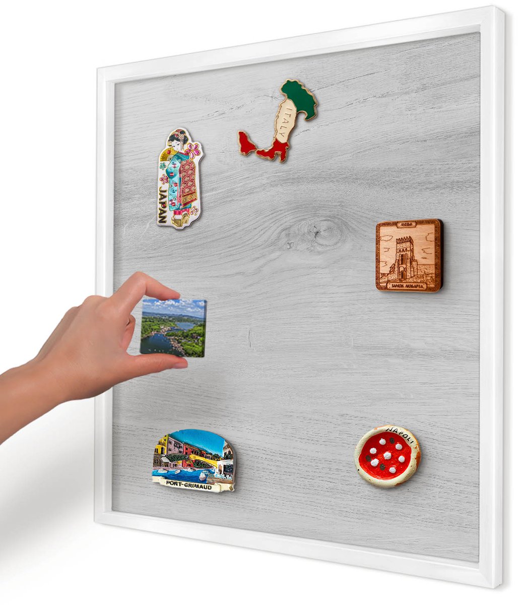 Artprintcave Grijs Magneetbord mit Witte Lijst - 50x50 cm - Houten Constructie Magneetbord Voor Keuken - Minimalist Magneetbord Voor Foto's - Texturen