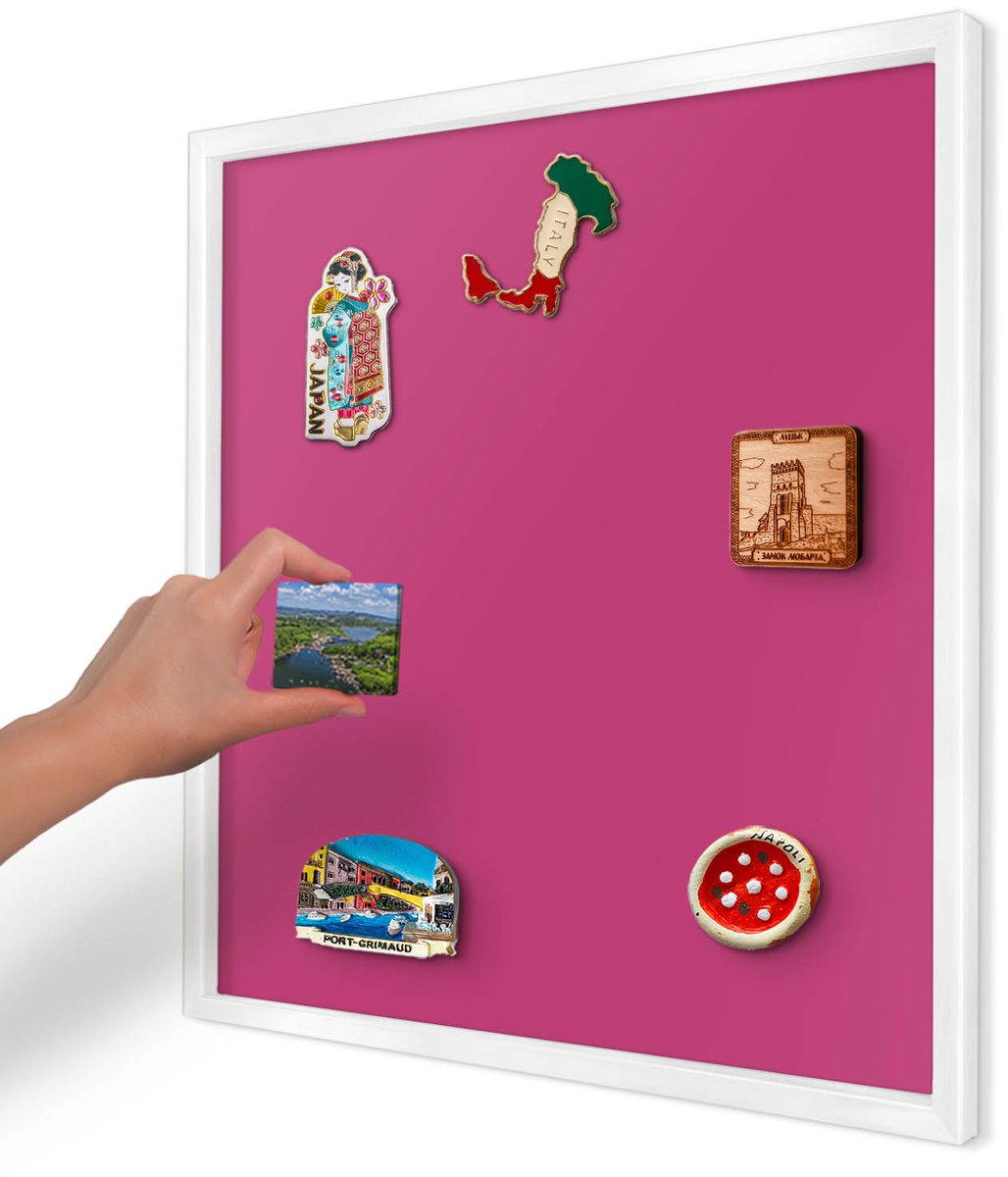 Artprintcave Roze Magneetbord mit Witte Lijst - 50x50 cm - Intens Roze Wandbord Magnetisch - Minimalist Memobord Keuken - Achtergronden En Patronen