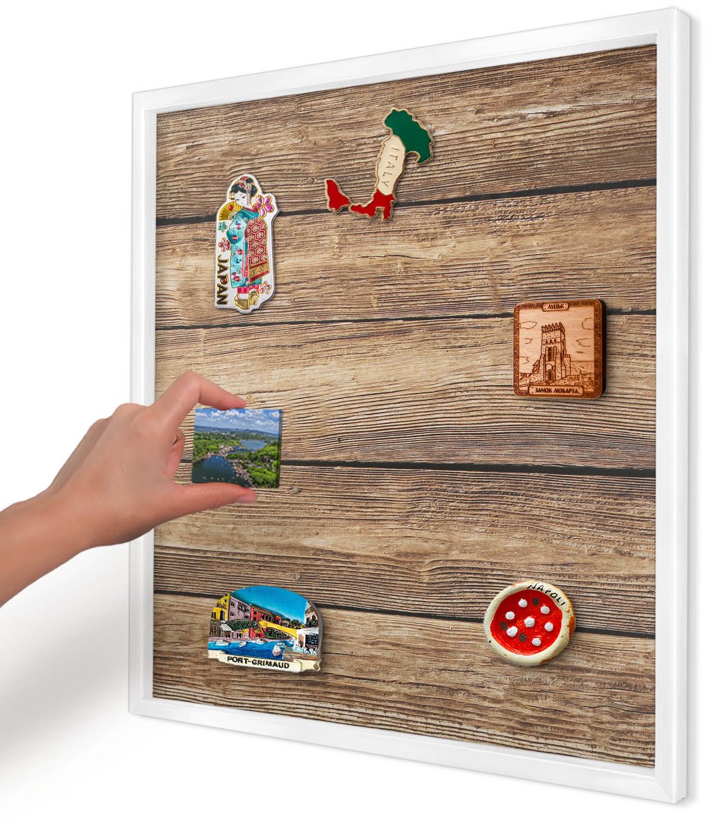 Artprintcave Bruin Magneetbord mit Witte Lijst - 50x50 cm - Houtstructuur Notitiebord - Rustiek Memobord Keuken - Texturen
