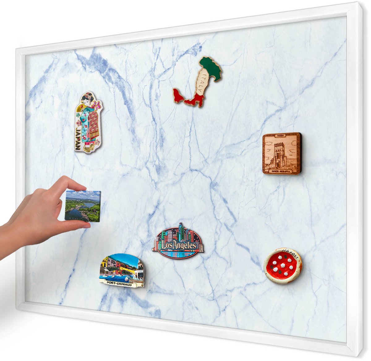 Artprintcave Wit Magneetbord mit Witte Lijst - 70x50 cm - Marmerontwerp Magnetische Organizer - Minimalist Magneet Bord mit Frame - Texturen