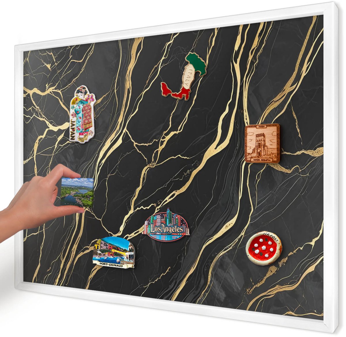 Artprintcave Zwart Magneetbord mit Witte Lijst - 70x50 cm - Luxueuze Golven Magneet Bord mit Frame - Abstract Magneetbord Voor Keuken - Abstractie