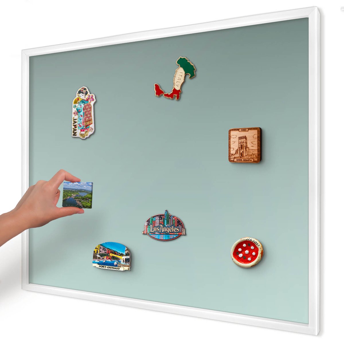 Artprintcave Turkoois Magneetbord mit Witte Lijst - 80x60 cm - Turkooizen Kleurovergang Magnetisch Bord Voor Magneten - Minimalist Magnetische Organizer - Achtergronden En Patronen