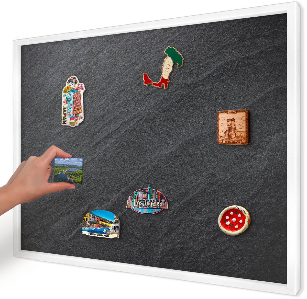 Artprintcave Zwart Magneetbord mit Witte Lijst - 70x50 cm - Grijze Textuur Magneetbord Voor Foto's - Minimalist Bord Voor Magneten - Texturen