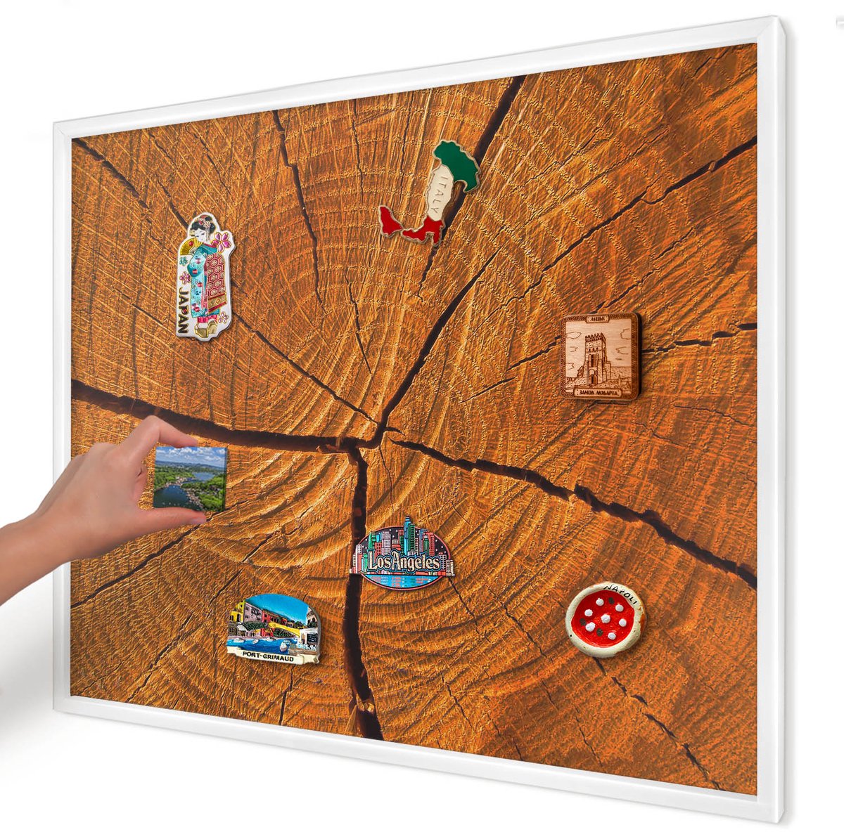 Artprintcave Oranje Magneetbord mit Witte Lijst - 80x60 cm - Houtnerf Bord Voor Magneten - Rustiek Memobord Keuken - Texturen