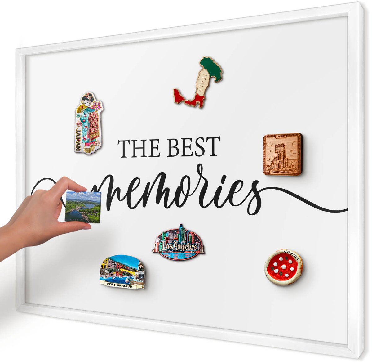 Artprintcave Wit Magneetbord mit Witte Lijst - 70x50 cm - Inspirerende Herinneringen Magneetbord Voor Keuken - Typografisch Memobord Keuken - Teksten