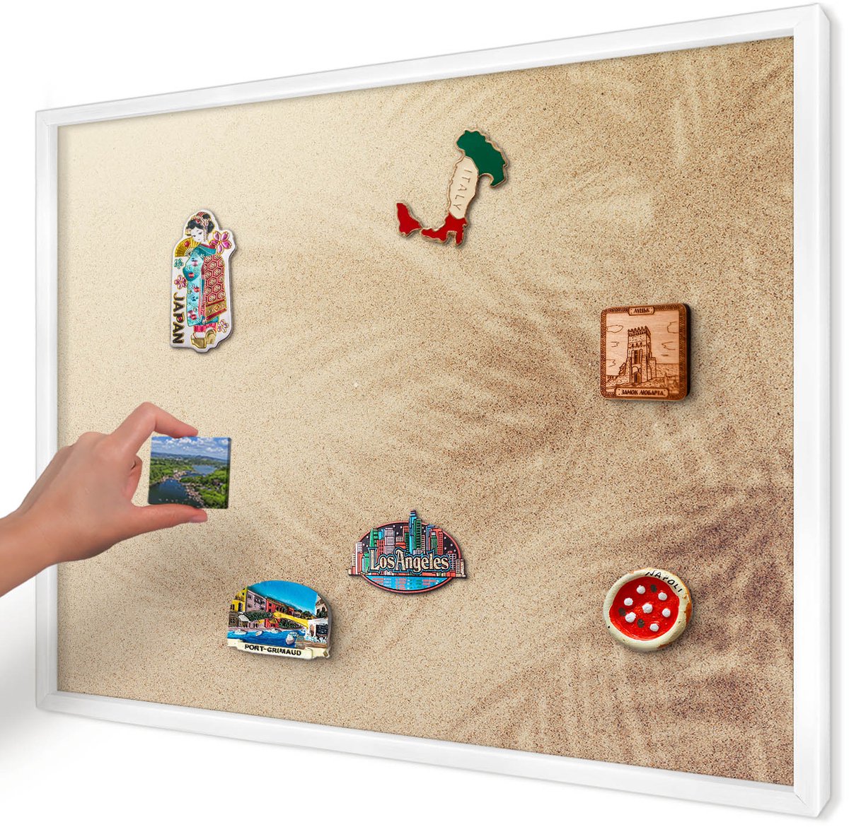Artprintcave Beige Magneetbord mit Witte Lijst - 70x50 cm - Zandbladeren Magnetisch Bord Voor Magneten - Minimalist Magneetbord Voor Foto's - Natuur