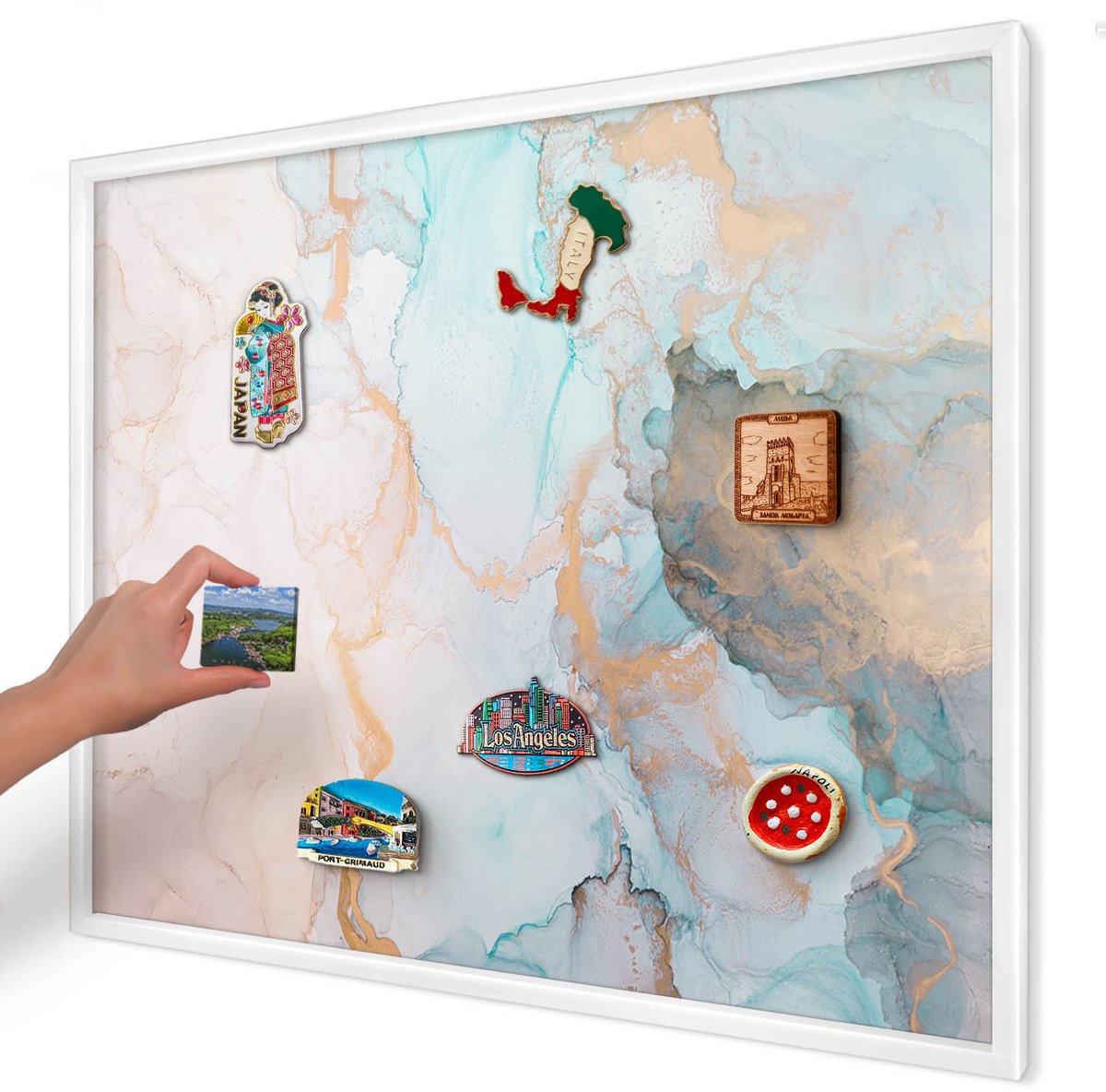 Artprintcave Beige Magneetbord mit Witte Lijst - 80x60 cm - Pastelvormen Magneet Bord mit Frame - Abstract Memobord Keuken - Abstractie