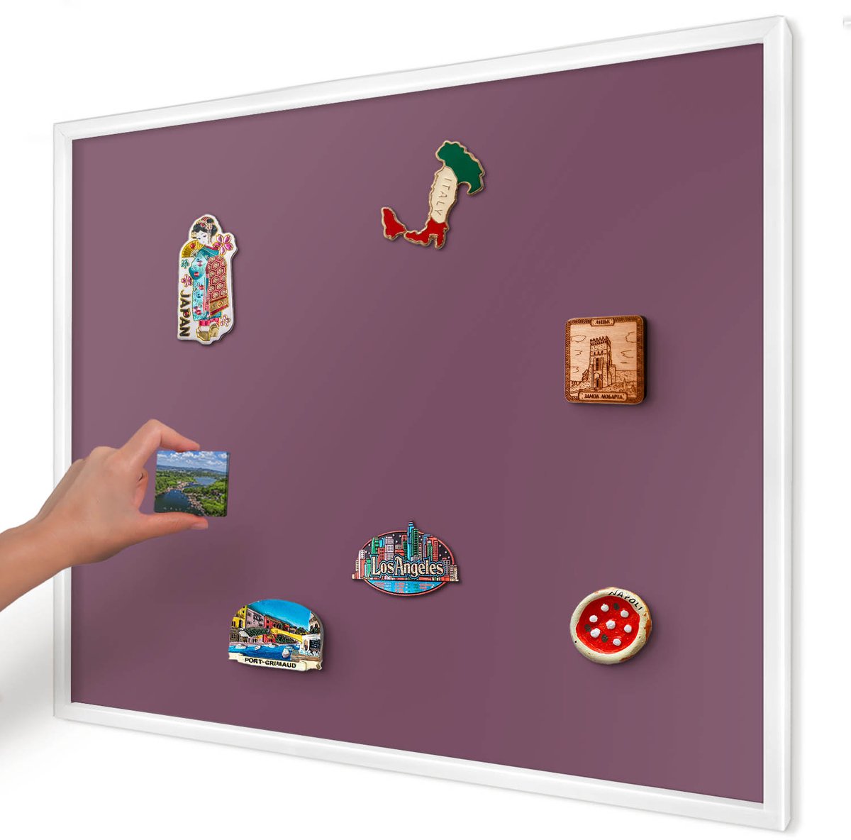 Artprintcave Bordeaux Magneetbord mit Witte Lijst - 80x60 cm - Paarse Kleur Magneetbord Voor Keuken - Minimalist Wandbord Magnetisch - Achtergronden En Patronen