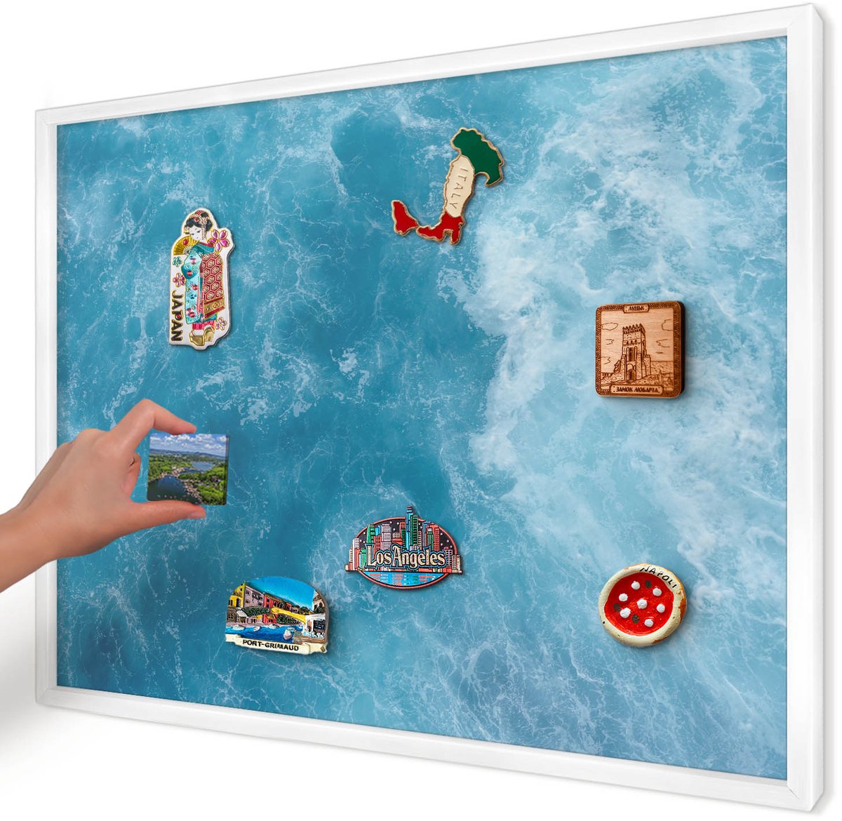 Artprintcave Blauw Magneetbord mit Witte Lijst - 70x50 cm - Oceaangolven Bord Voor Magneten - Abstract Magnetisch Bord Voor Magneten - Natuur