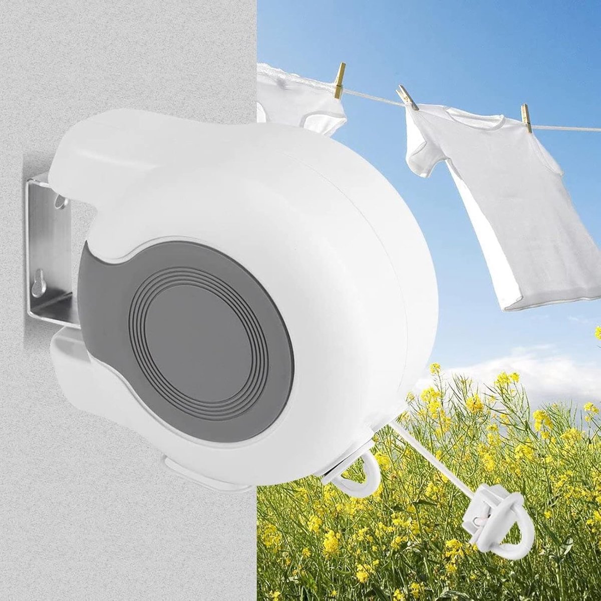 13 m Clothesline Drying, Clothesline, Wall Mounted with Roller, Extendable for Garden, Camping, Balcony, Bathroom - ShopVlot
