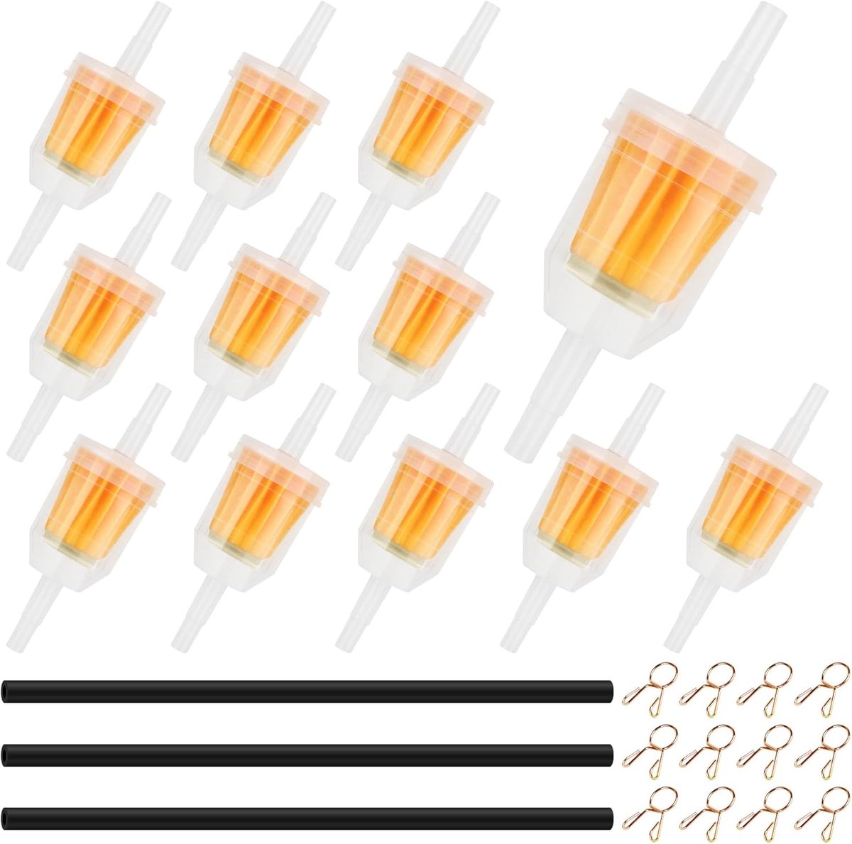 SnelShoppen - Brandstoffilter Set 12 Stuks, Universele Benzinefilter voor Moped, Diesel, 6 mm/8 mm met 3 Brandstofslangen en 12 Slangaansluitingen voo