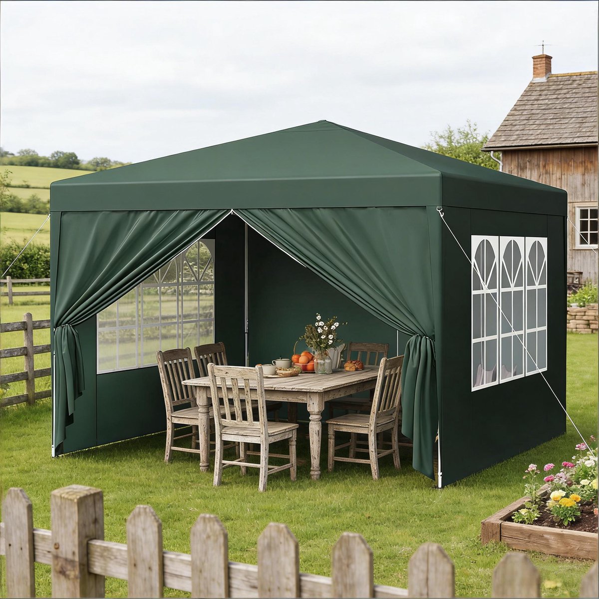 DESMIU Partytent – 3 x 3 m Opvouwbaar – Oxford Stof En Metaal – Groen – Paviljoen Voor Tuin En Evenementen – Verstelbare Hoogte