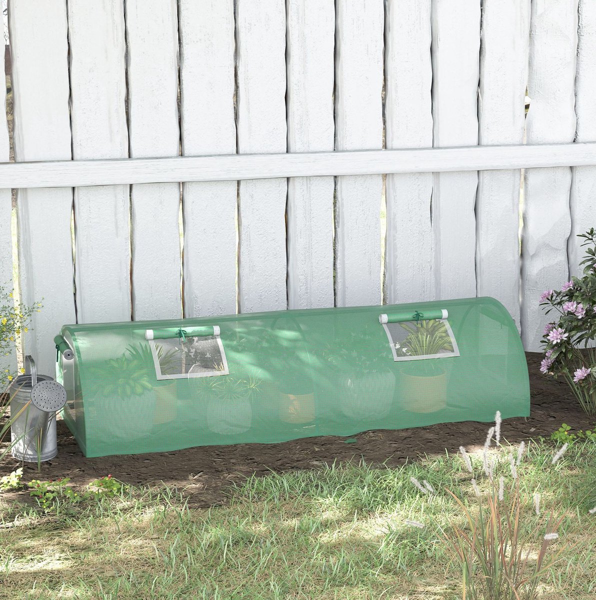 COVREO Kweektunnel 200x80x45 cm groen, PE-folie met 4 meshramen