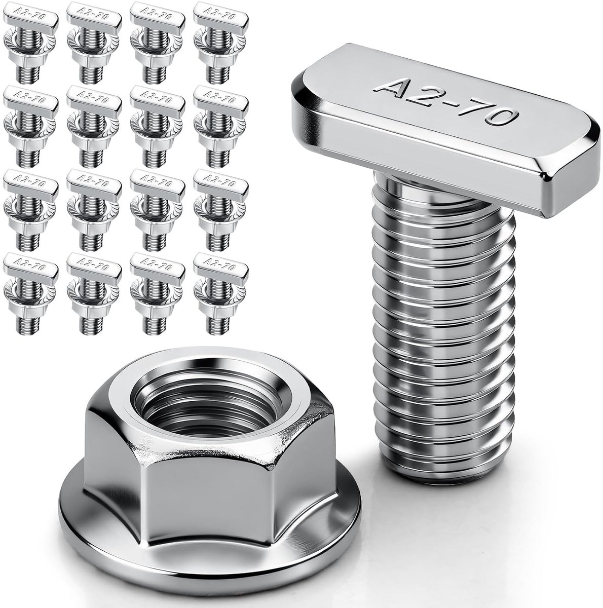 16pcs Hammer Head Screws M8 x 25 Stainless Steel Hammer Head Screw with Locking Nuts Flange Nuts, M8 Screws for PV - ShopVlot