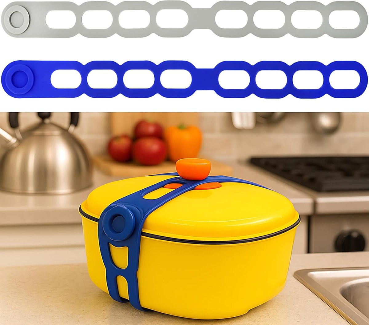 SnelShoppen - Siliconen Sluitriem voor Slowcooker-deksel - 2 Stuks Herbruikbare Elastische Dekselriem voor Pan - Zelfsluitend en Verstelbaar - Organis