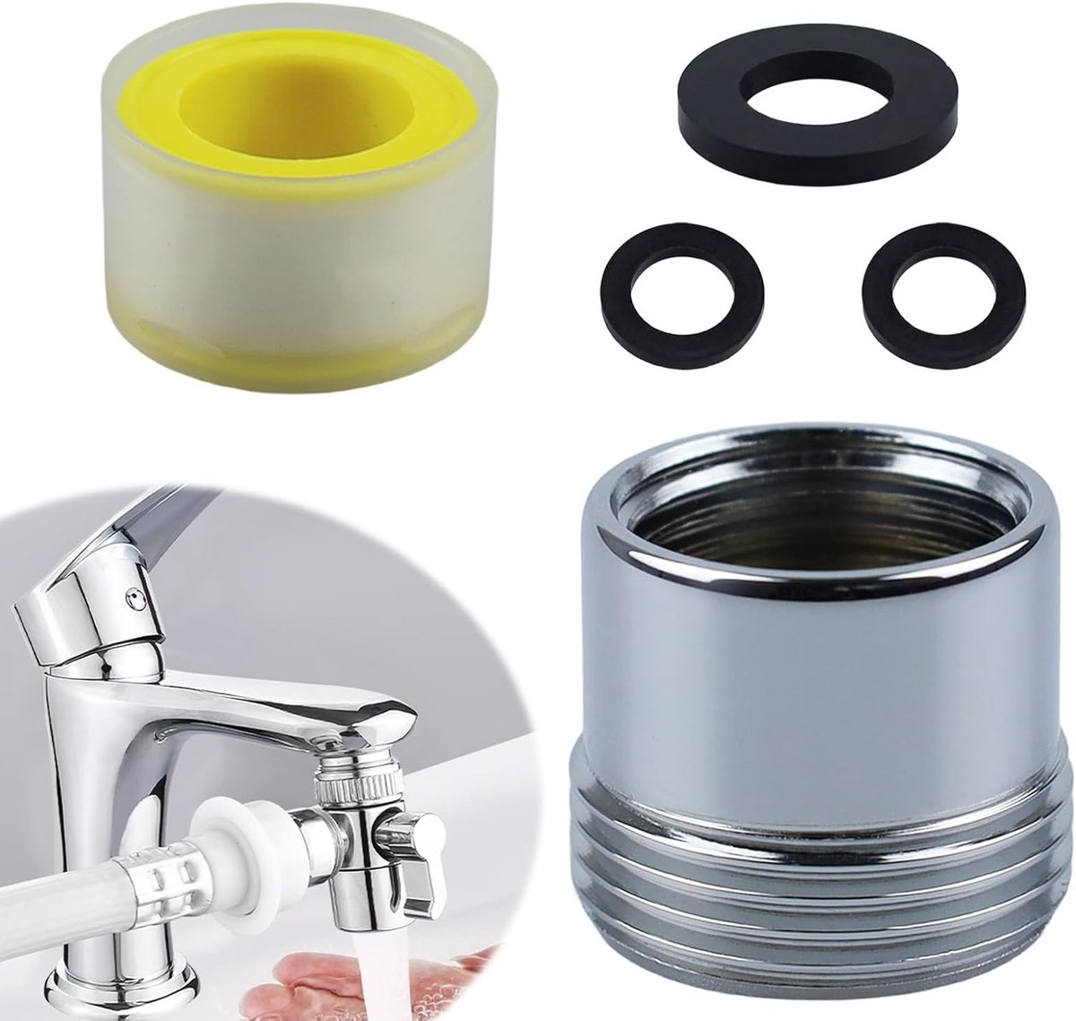 SnelShoppen - Messing Adapter 1/2 naar 3/4 inch met 3 Afsluitringen - G1/2 vrouwelijke Draad naar G3/4 Mannelijke Draad - Voor Tuinslang, Wasmachine,