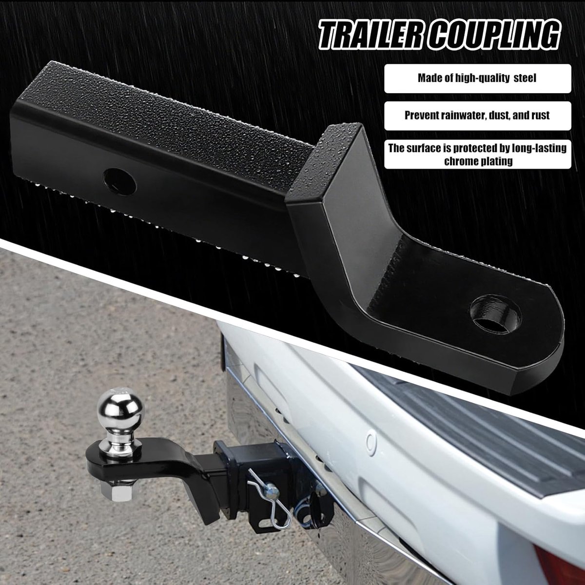 Ball Head Tow Bar 5cm/2 inch, Steel, Hitch Adapter for American Vehicles, Trailers, SUV, Trucks, Dirt Bike - ShopVlot