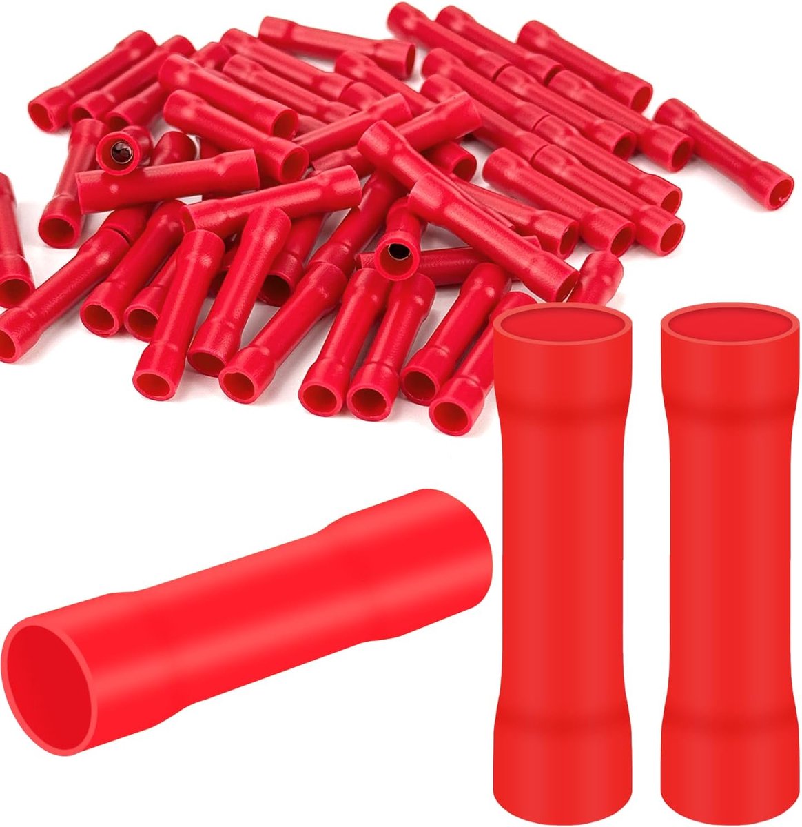 50 x Impact Connectors, 0.5-1.5 mm², Crimp Connectors, Red Lugs, PVC, Insulated, Impact Connector, BV Cable Connector - ShopVlot