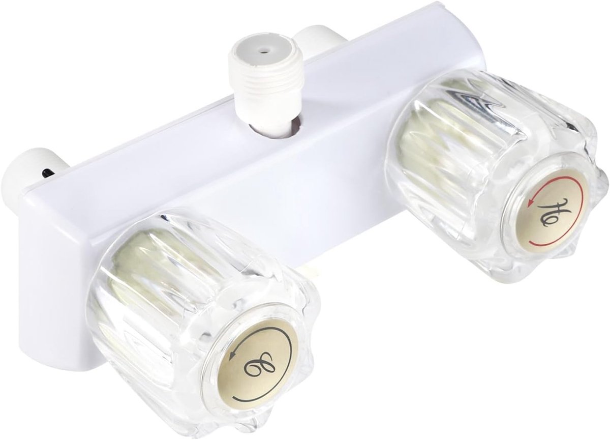 SnelShoppen - RV Douchekraan Vervanging, 16x11cm Plastic Camper Douche Afsluiter met Twee Handgrepen Badkraan Set voor Binnen en Buiten (Transparant)