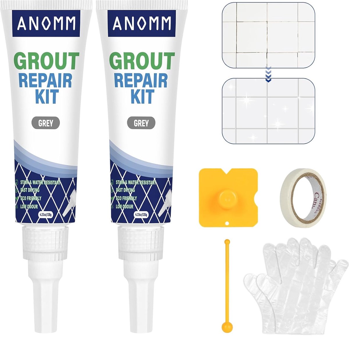SnelShoppen - 2 x 120 ml Tegelvoeg Pen, Grout Mortel, Sneldrogende Schoonmaker, Seal voor Keuken, Badkamer, Vloer, Wandlijnen, Grijs
