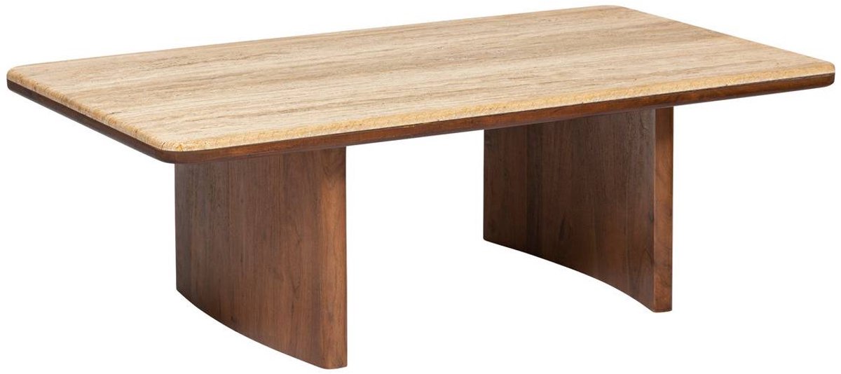 Salontafel van massief acaciahout met travertin-blad JIVAN
