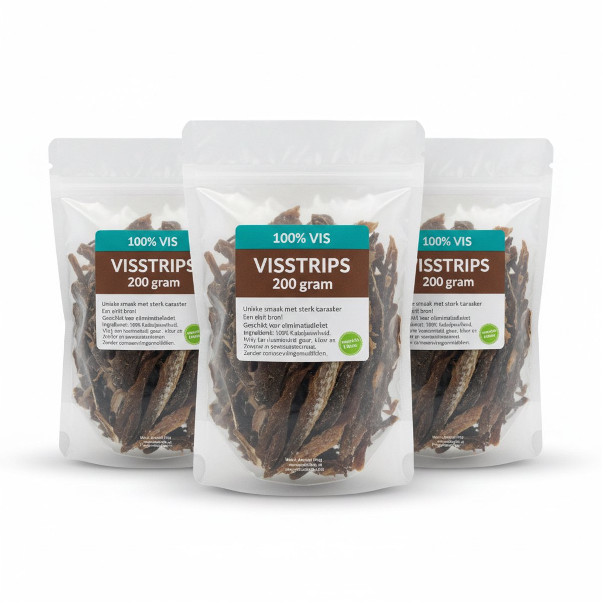animalking Hondensnack Vis Strips - 100% Kabeljauw - Gedroogde Vissnack voor Honden - Graanvrij & Hypoallergeen - 3 x