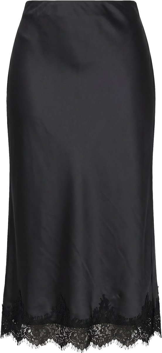 Studio Untold - Dames - Maxi-rok A-lijn satijn kanten zoom - Zwart - Maat 50+