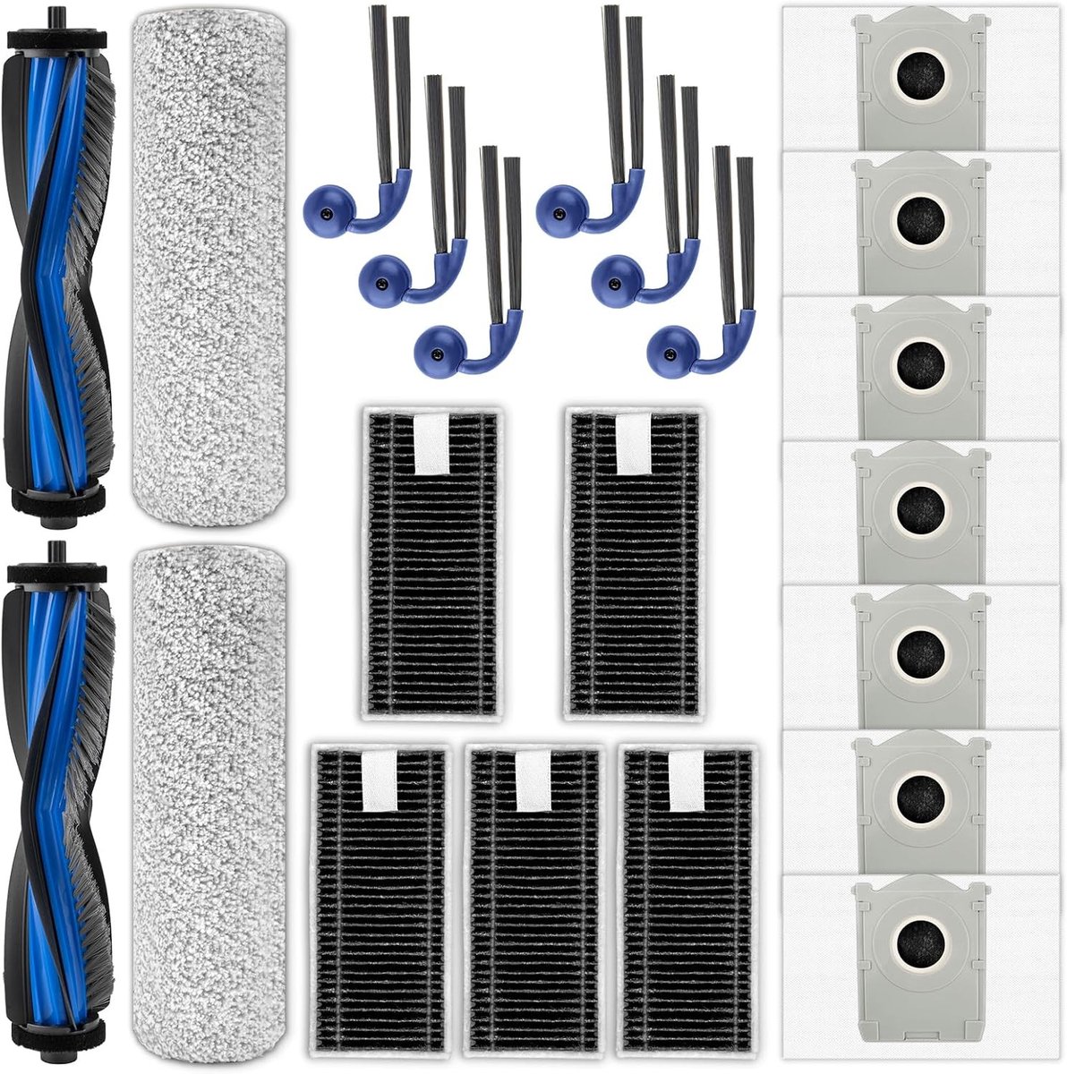 22-delige Accessoireset voor Robotstofzuiger met 2 Borstels, 6 Zijborstels en 5 HEPA Filters, Compatibel met Deebot X9 Pro Omni