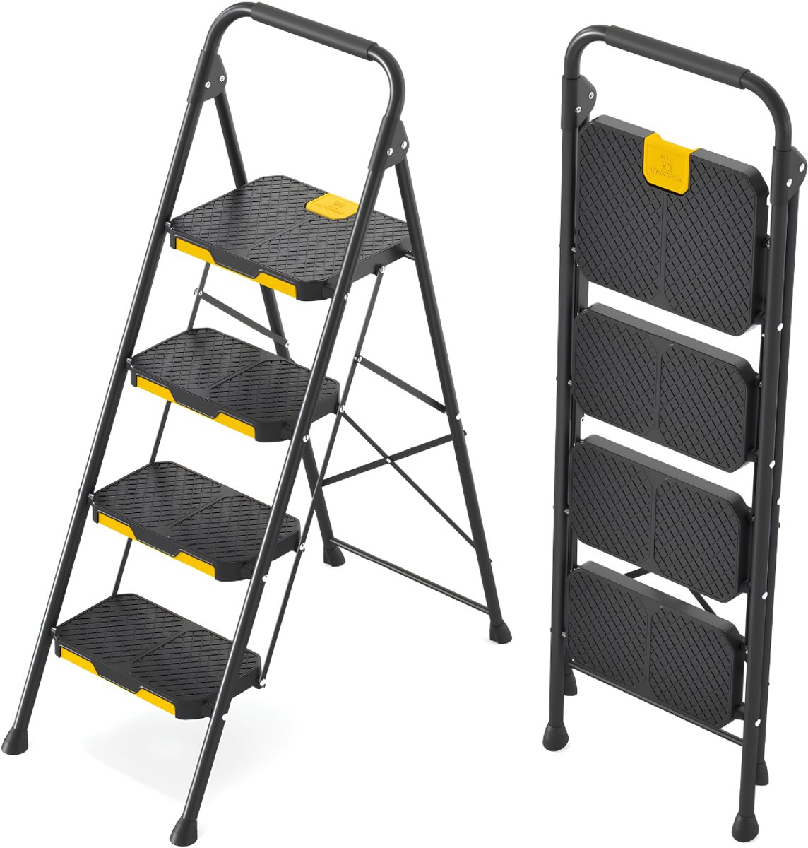 JCP® Huishoudtrap 4 Treden - Ladder - Huishoudtrap - Zwart en Geel - 88cm x 46cm x 126cm