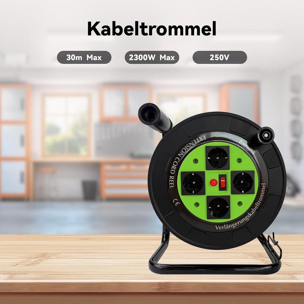 Kabelhaspel - Kunststof - IP44 - Metalen standaard - Voor Buitengebruik