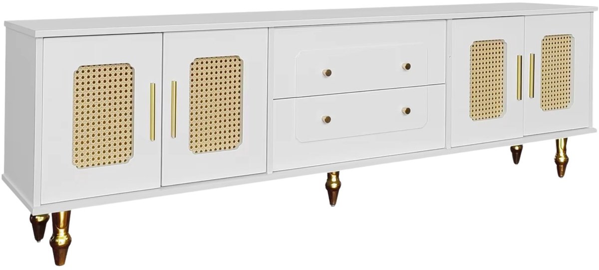 Happiq TV Meubel 175x38x55,5cm Wit – Modern TV Dressoir met Deuren en Opbergruimte