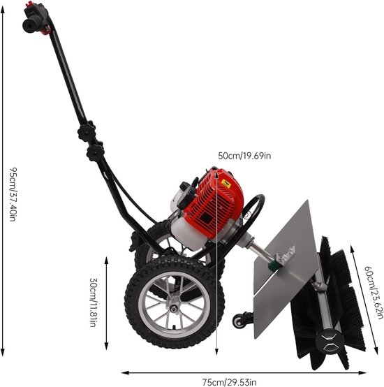 Benzine Veegmachine - Veegborstel Grondreiniger - Buiten Reinigen - 60 cm Werkbreedte - 43 cc - Zwart Rood — afbeelding 4