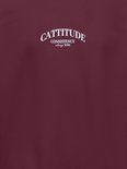 Wijnrood sweatshirt met 'CATTITUDE CONSISTENCY always WINS' opdruk in witte letters op de borst.