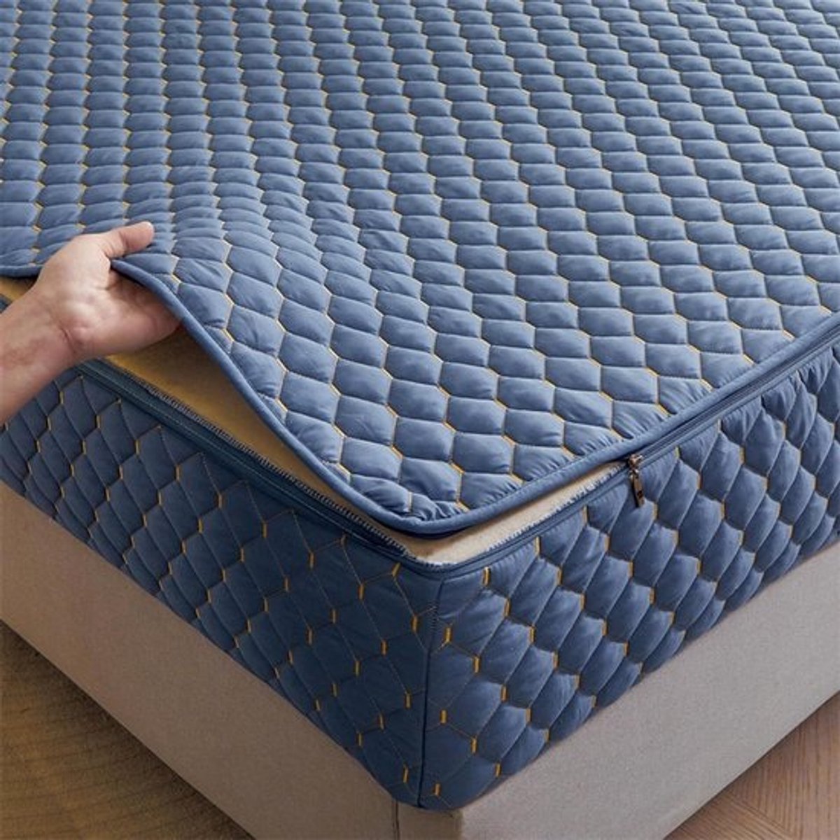 Matrasbeschermer - Matrashoes - Matras Beschermen - Volledige Ritssluiting - 90 x 200 + 5 cm - Blauw
