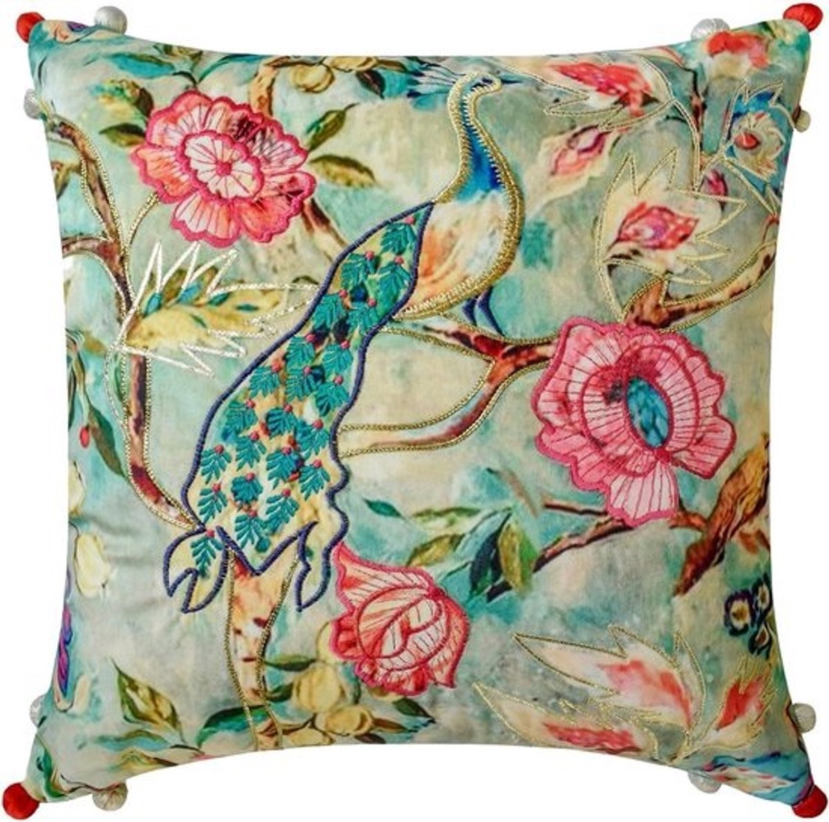 Kussenslopen Set - Sierkussenshoezen - Woonkamer Decoratie - Handgemaakt Borduurwerk - 60x60 cm - Turquoise Blauw