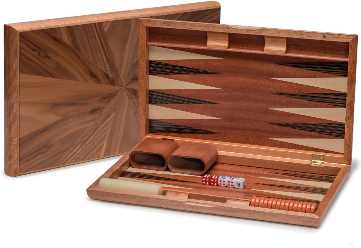 Lìon® Backgammon - Luxe Reiseditie - Backgammon Koffer - Bruin - 43cm x 25cm x 1cm