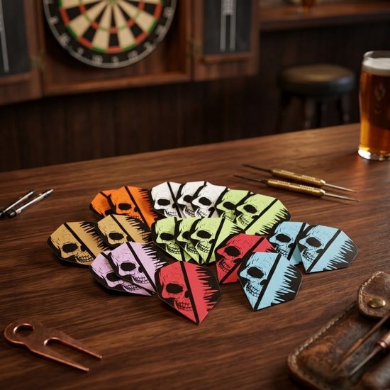 Multicolor dart flights set unisex schedel design 21 stuks dart flights flight wings standaard vorm kunststof PET van NUVEX — afbeelding 5
