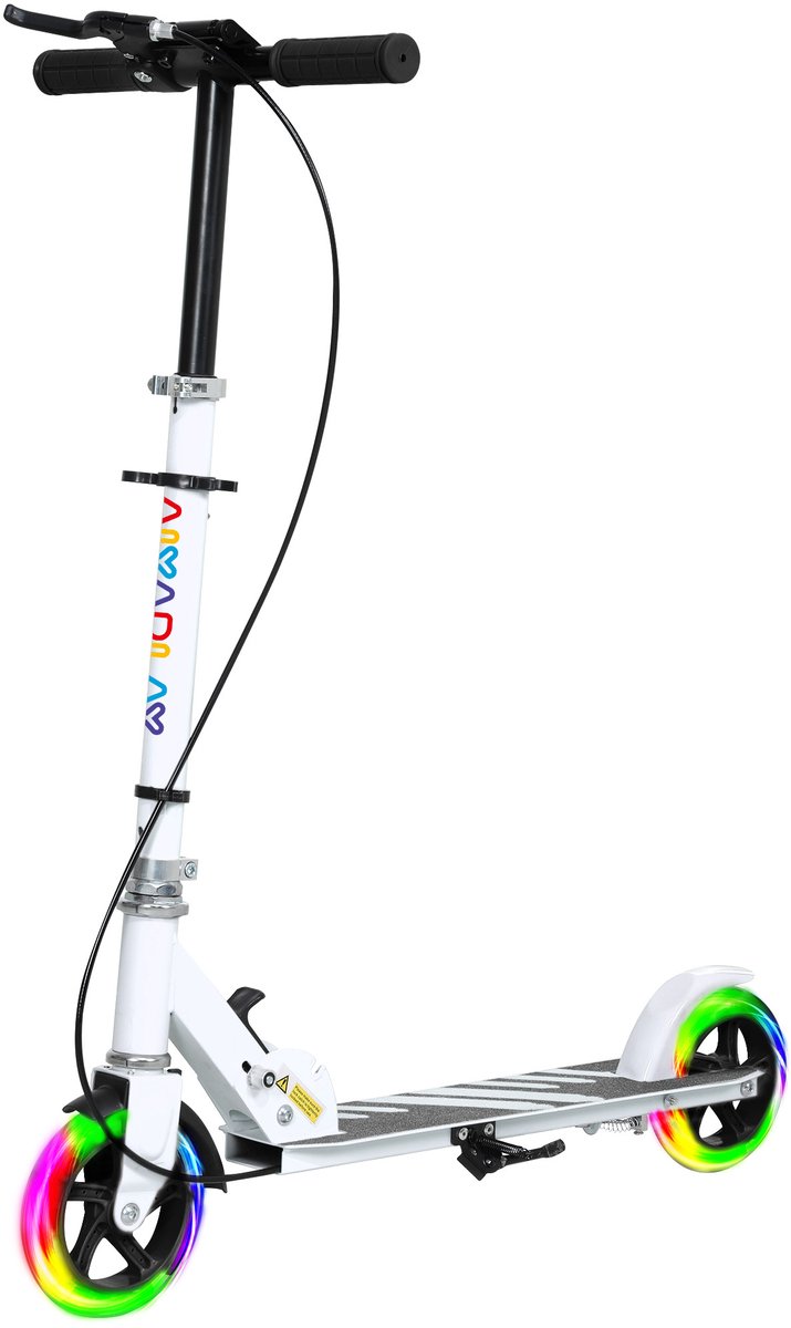TEKROA® Kinderstep- dubbele remmen - metalen frame, voetsteun - opvouwbaar - 3-8 jaar - wit