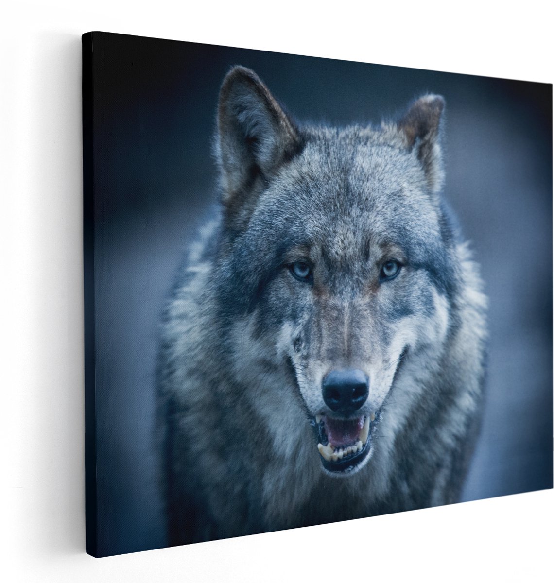 Artaza Canvas Schilderij Wolvenkop Met Blauwe Ogen - Wolf - 150x120 cm - Groot - Wanddecoratie Woonkamer - Schilderijen - Muurdecoratie