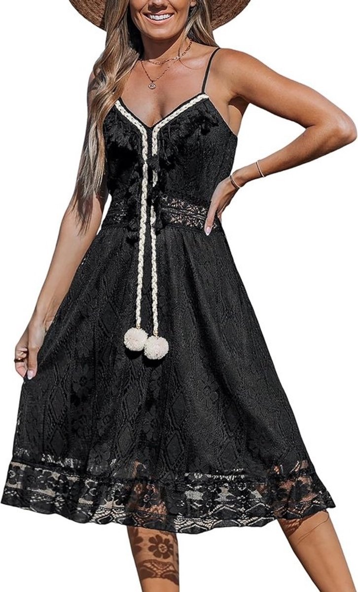 Dames Maxi Jurk Mouwloos V-Hals Ruche En Das Detail Zomerjurk