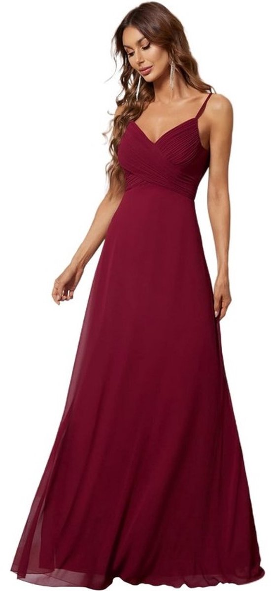 Chique Avondjurk Lange A-lijn V-hals Bordeaux Rood