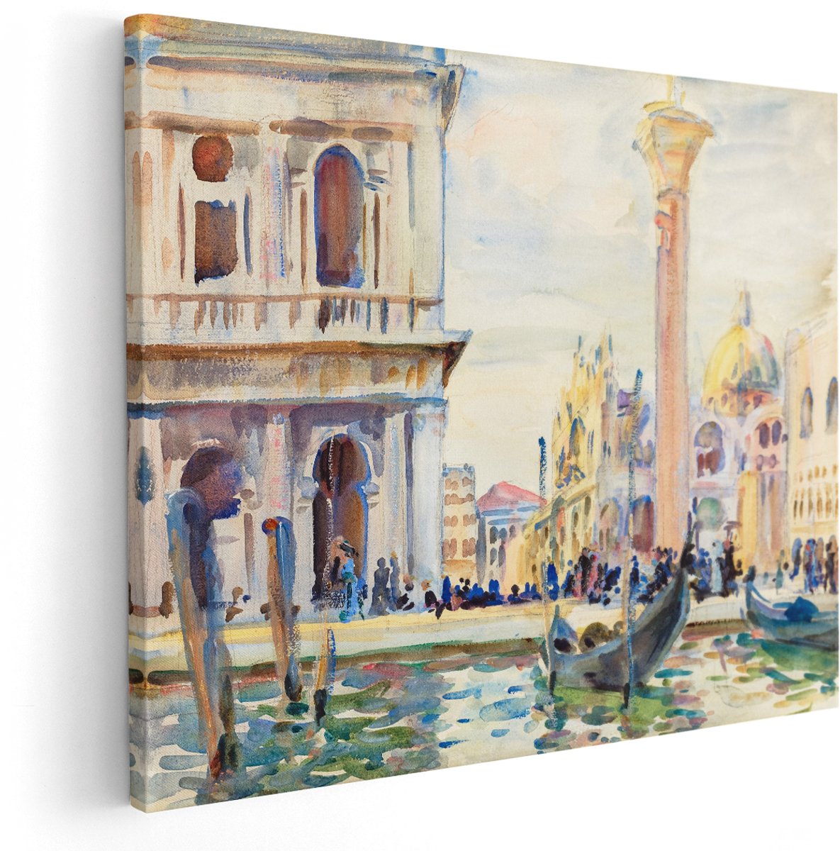 Artaza Canvas Schilderij Venetië - 150x120 cm - Groot - Wanddecoratie Gondels - Muurdecoratie Aquarel Stad - Schilderijen Op Canvas Italië