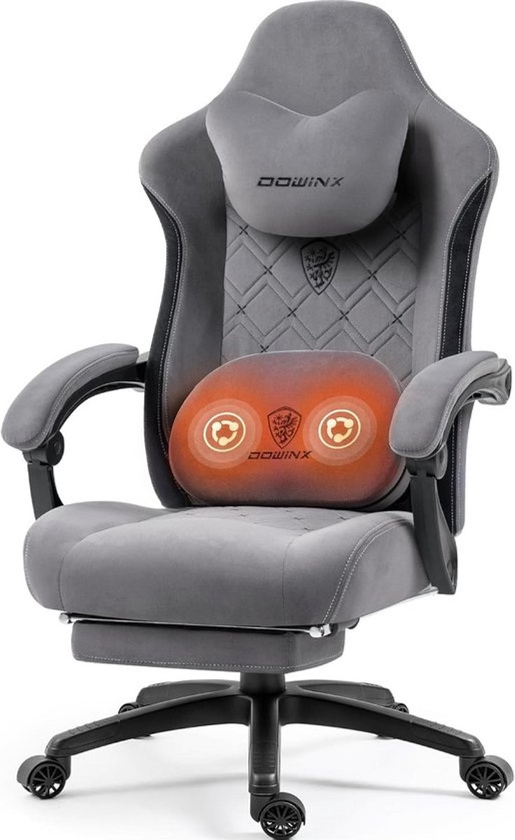 Ergonomische Gamingstoel Stof met Massagefunctie en Voetensteun, Grijs