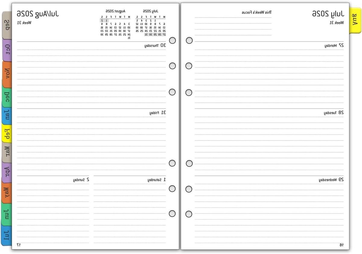 Agenda Vulling - Planner Inzet - Jaar Plannen - 12 Maanden Overzicht - A5 Formaat - Gekleurde Tabbladen