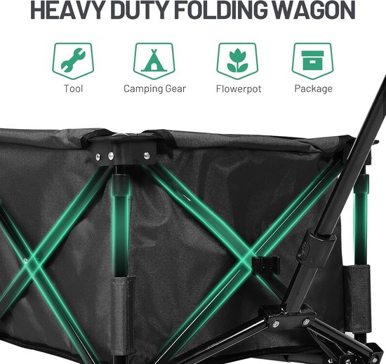 Opvouwbare Bolderkar - Strandwagen Tuinwagen - Outdoor Transport - XXL Formaat - 100 kg Belastbaar - Zwart van Opvouwbare Bolderkar — afbeelding 5
